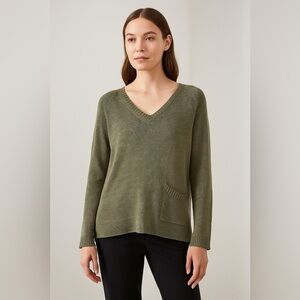Eileen Fisher 100% Linen V-neck Patch Pocket Sweater
